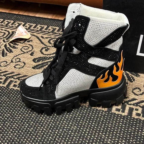 Anthony Wang x LASR Black and White High-Top Sneakers women’s 7.5 - Picture 3 of 13